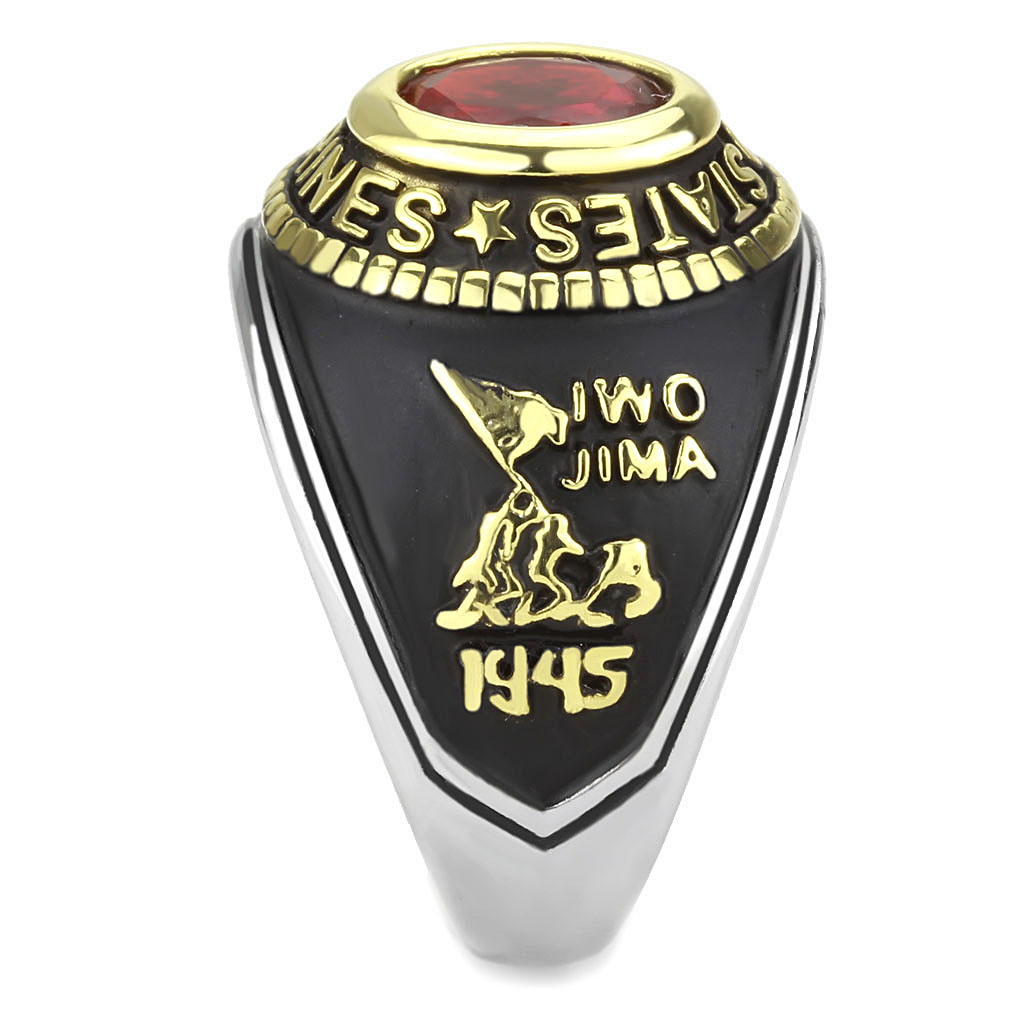 CJ3723 Wholesale Unisex Stainless Steel Two-Tone IP Gold Synthetic Red United States Marines Military Ring
