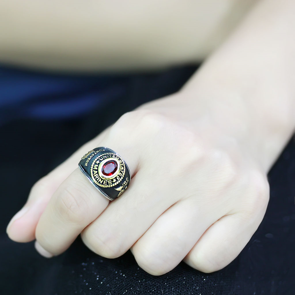 CJ3723 Wholesale Unisex Stainless Steel Two-Tone IP Gold Synthetic Red United States Marines Military Ring