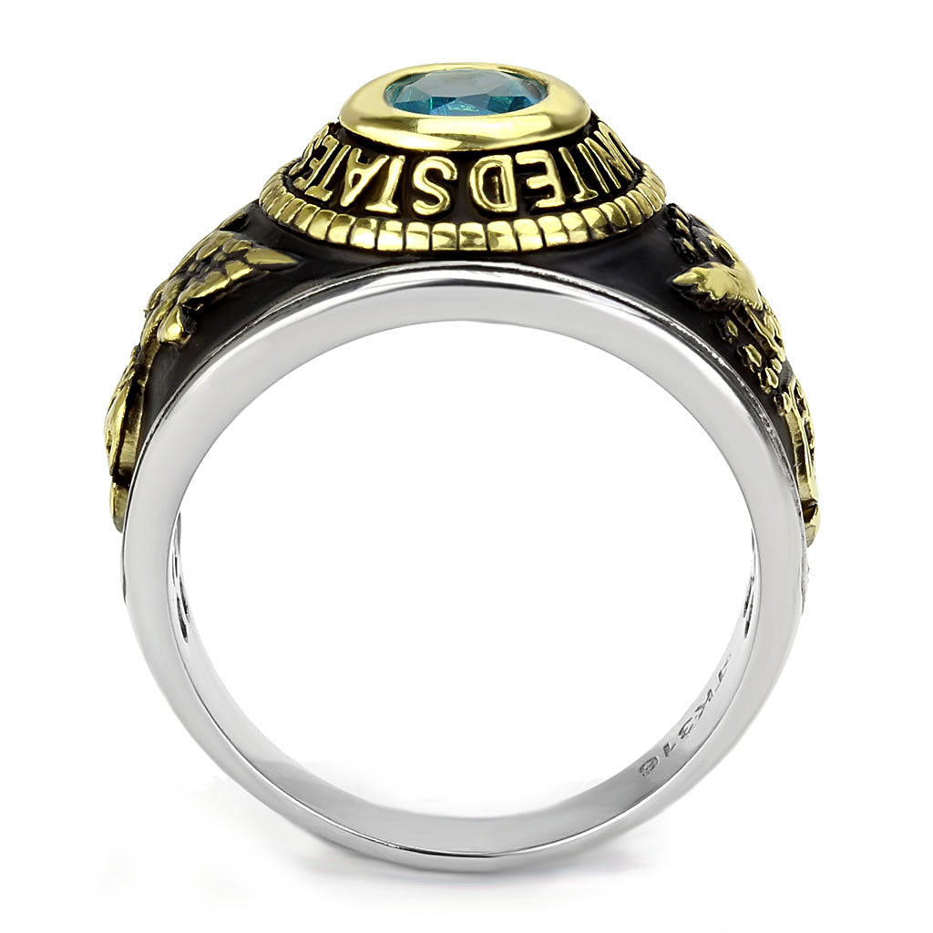 CJ3725 Wholesale Unisex Stainless Steel Two-Tone IP Gold Synthetic Sea Blue United States Air Force Military Ring
