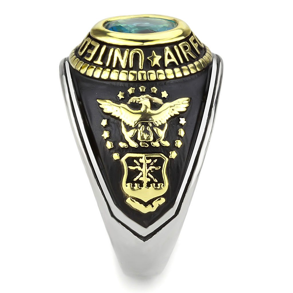 CJ3725 Wholesale Unisex Stainless Steel Two-Tone IP Gold Synthetic Sea Blue United States Air Force Military Ring