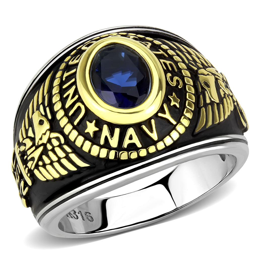 CJ3726 Wholesale Unisex Stainless Steel Two-Tone IP Gold Synthetic Montana United States Navy Military Ring