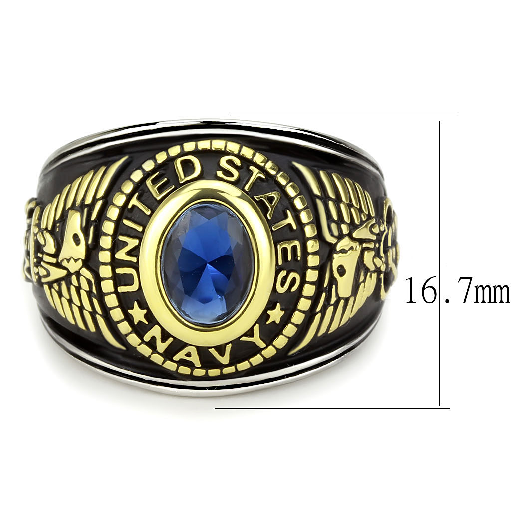CJ3726 Wholesale Unisex Stainless Steel Two-Tone IP Gold Synthetic Montana United States Navy Military Ring