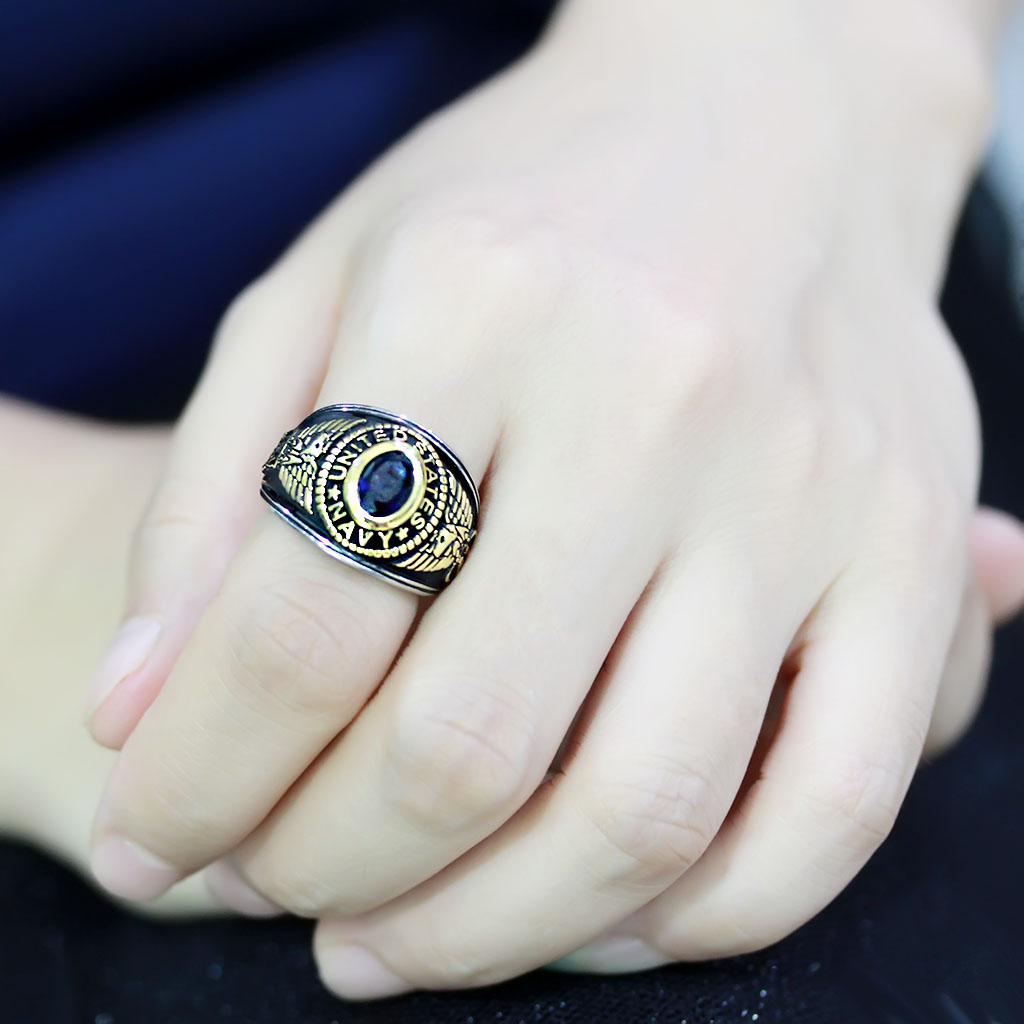 CJ3726 Wholesale Unisex Stainless Steel Two-Tone IP Gold Synthetic Montana United States Navy Military Ring