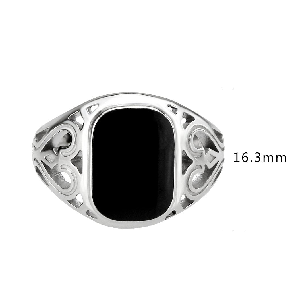 CJ3753 Wholesale Men's Stainless Steel Epoxy Jet Black Heart Filigree Ring
