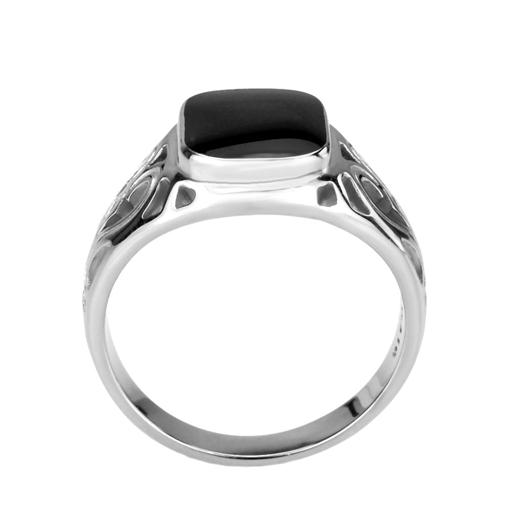 CJ3753 Wholesale Men's Stainless Steel Epoxy Jet Black Heart Filigree Ring