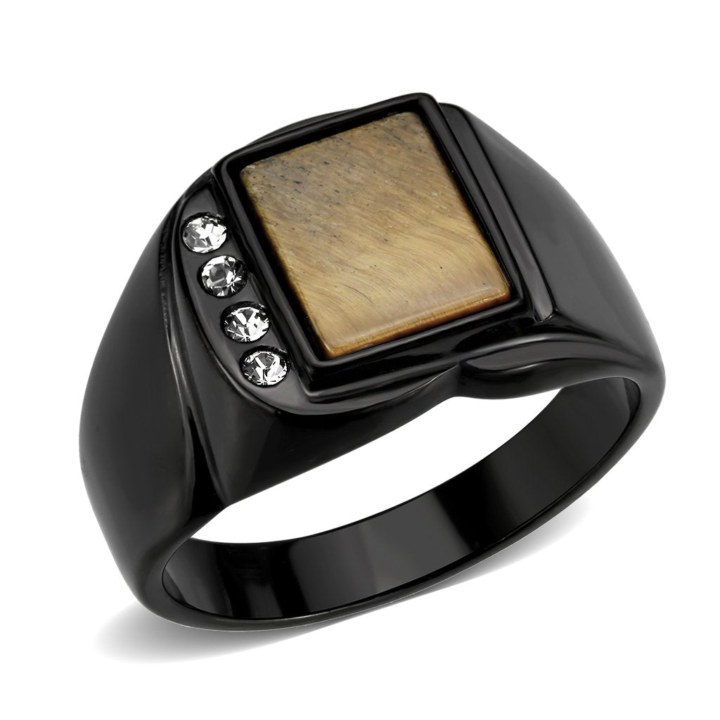 CJ3756 Wholesale Men's Stainless Steel IP Black Topaz Ring