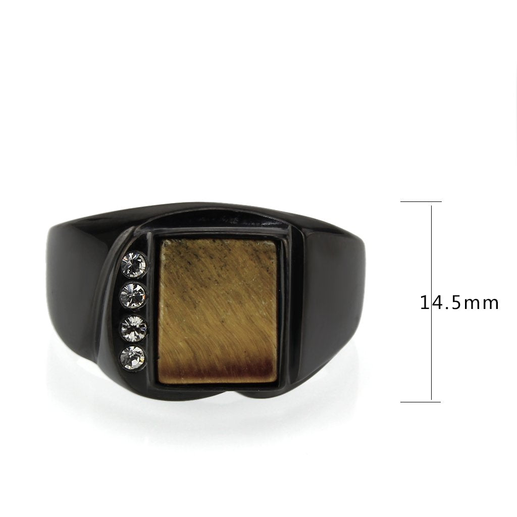 CJ3756 Wholesale Men's Stainless Steel IP Black Topaz Ring