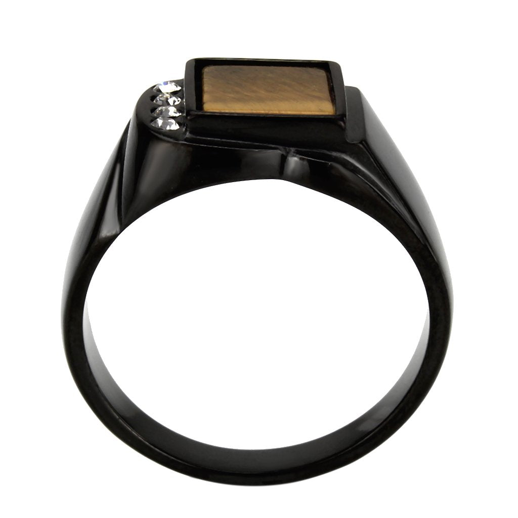 CJ3756 Wholesale Men&#39;s Stainless Steel IP Black Topaz Ring