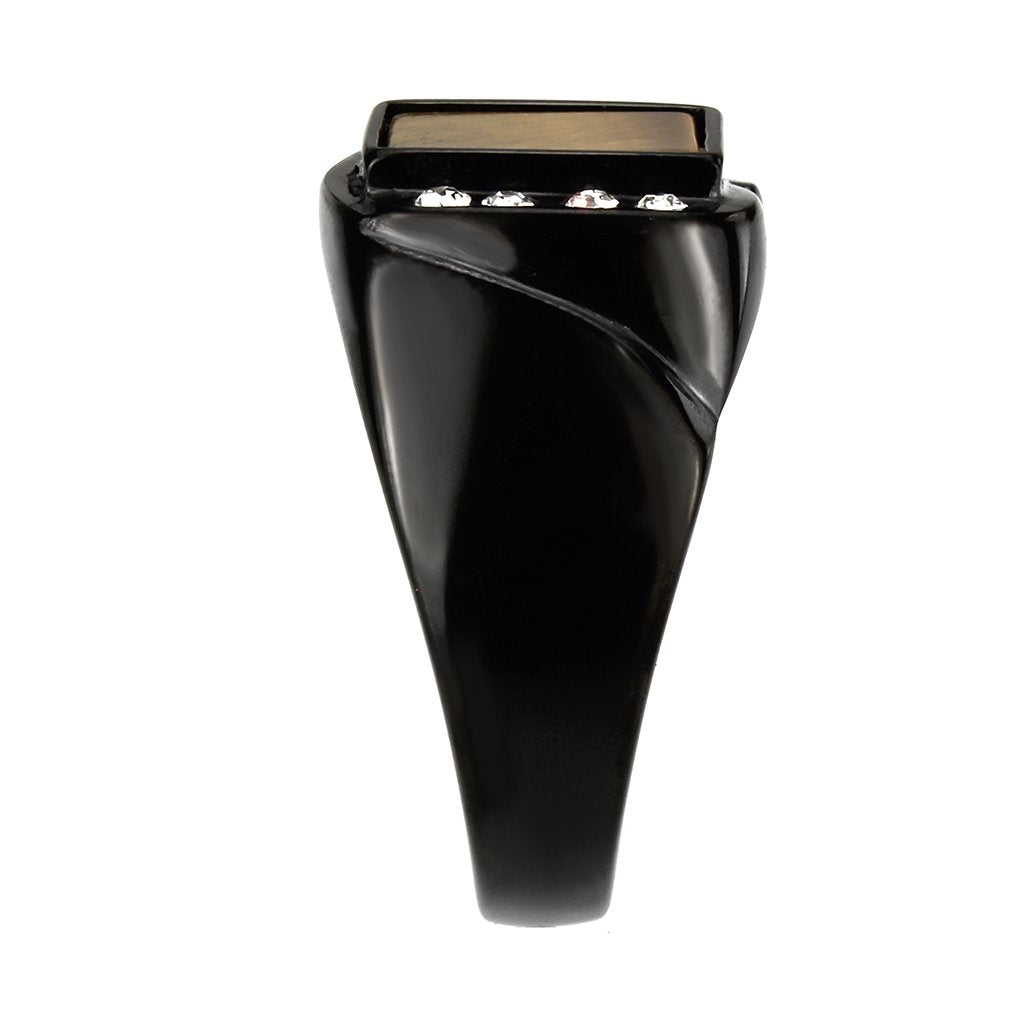 CJ3756 Wholesale Men's Stainless Steel IP Black Topaz Ring