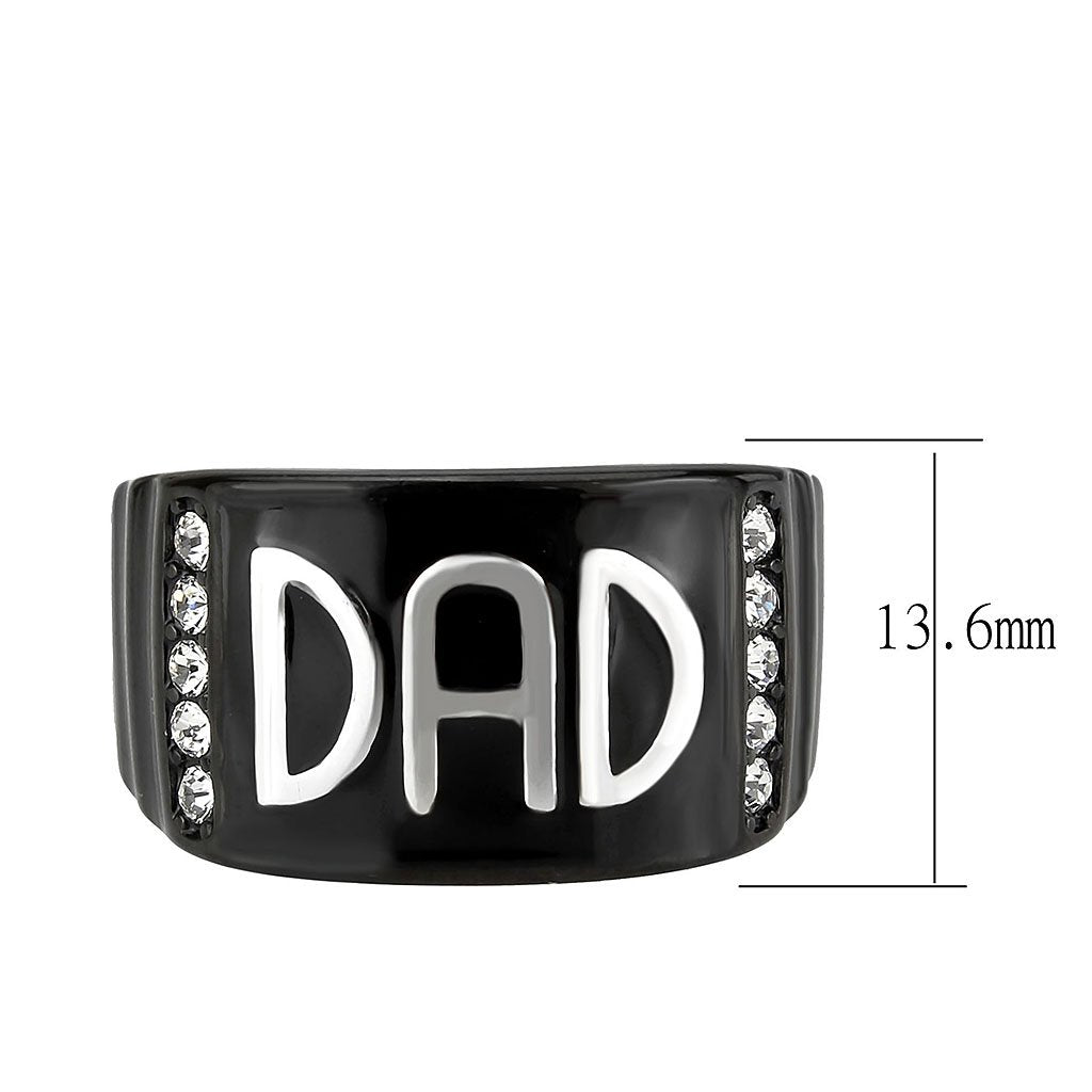 CJ3759 Wholesale Men's Stainless Steel Two Tone IP Black Clear Top Grade Crystal Dad Ring