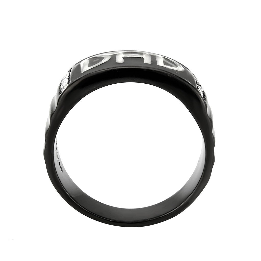 CJ3759 Wholesale Men's Stainless Steel Two Tone IP Black Clear Top Grade Crystal Dad Ring