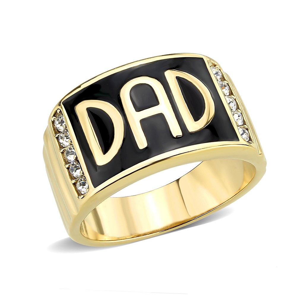 CJ3760 Wholesale Men's Stainless Steel IP Gold Clear Top Grade Crystal Dad Ring