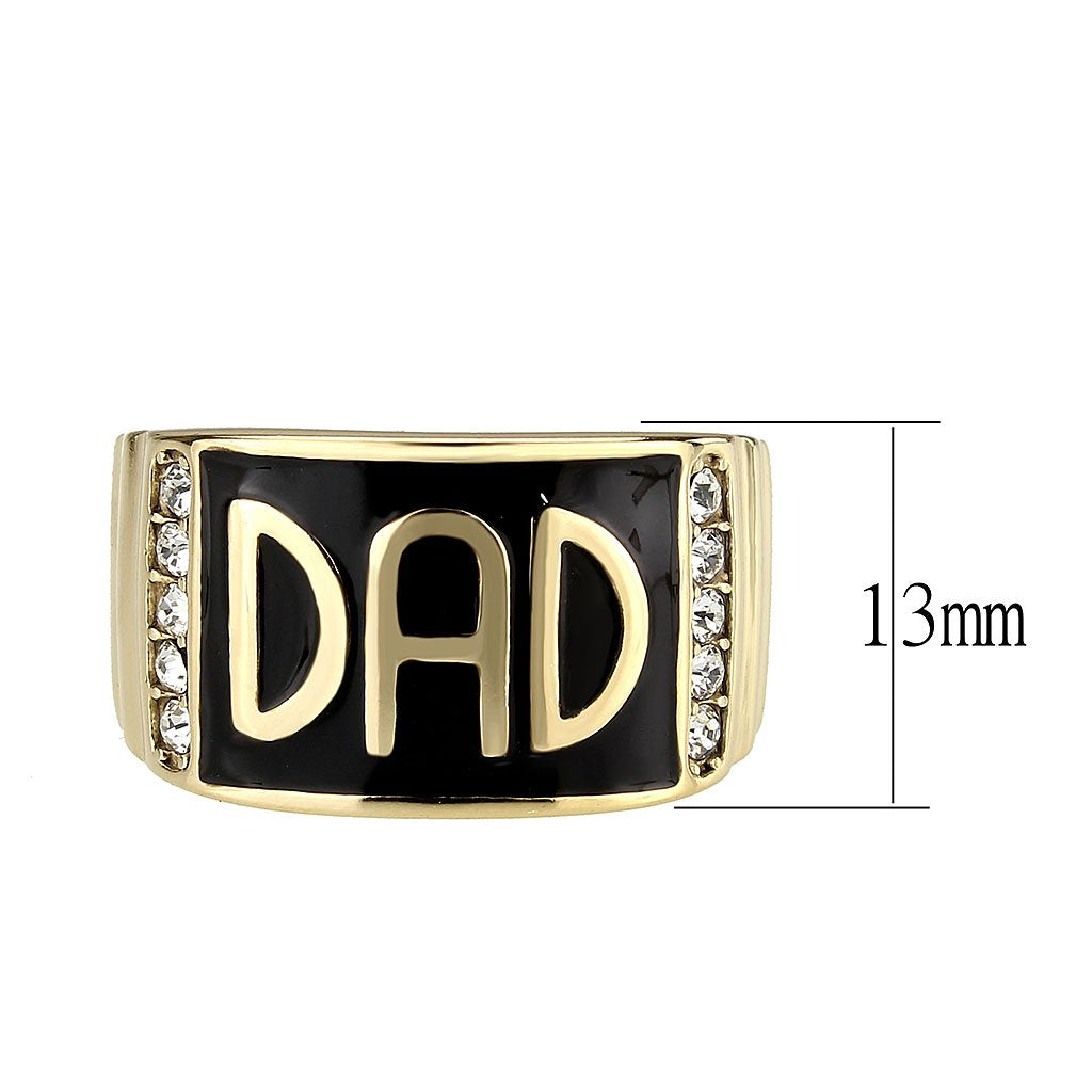 CJ3760 Wholesale Men's Stainless Steel IP Gold Clear Top Grade Crystal Dad Ring