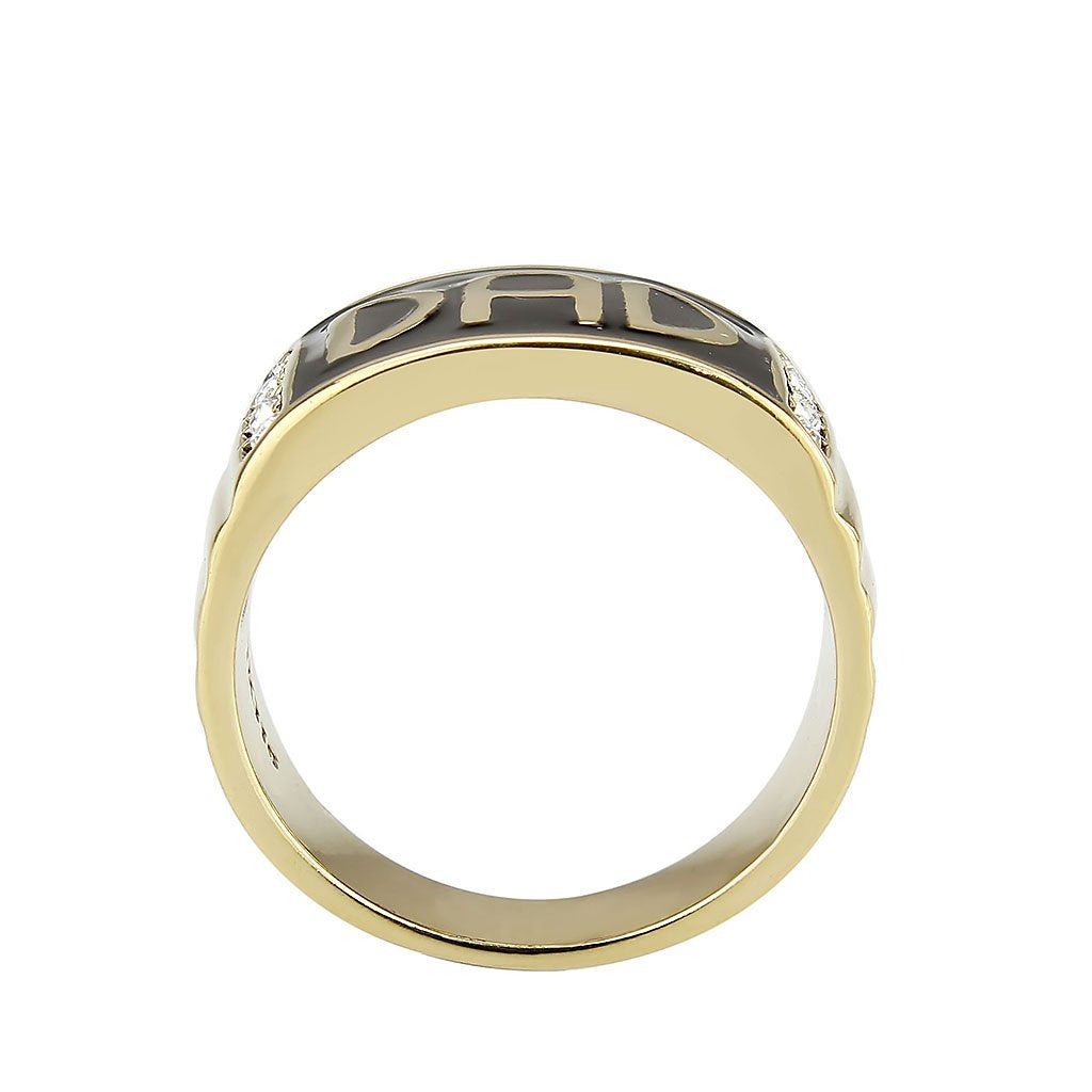 CJ3760 Wholesale Men's Stainless Steel IP Gold Clear Top Grade Crystal Dad Ring