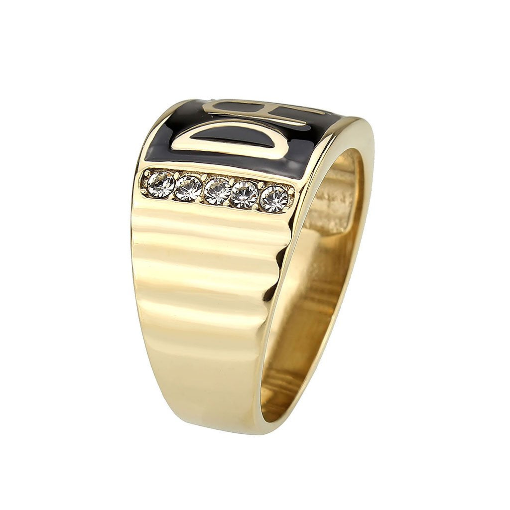 CJ3760 Wholesale Men's Stainless Steel IP Gold Clear Top Grade Crystal Dad Ring