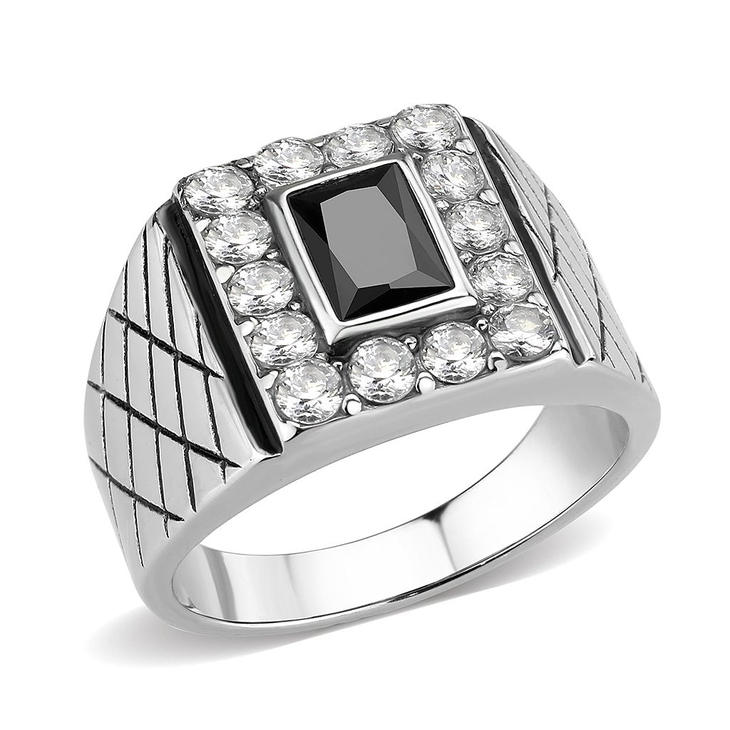 CJ3761 Wholesale Men's Stainless Steel AAA Grade CZ in Jet Black Ring