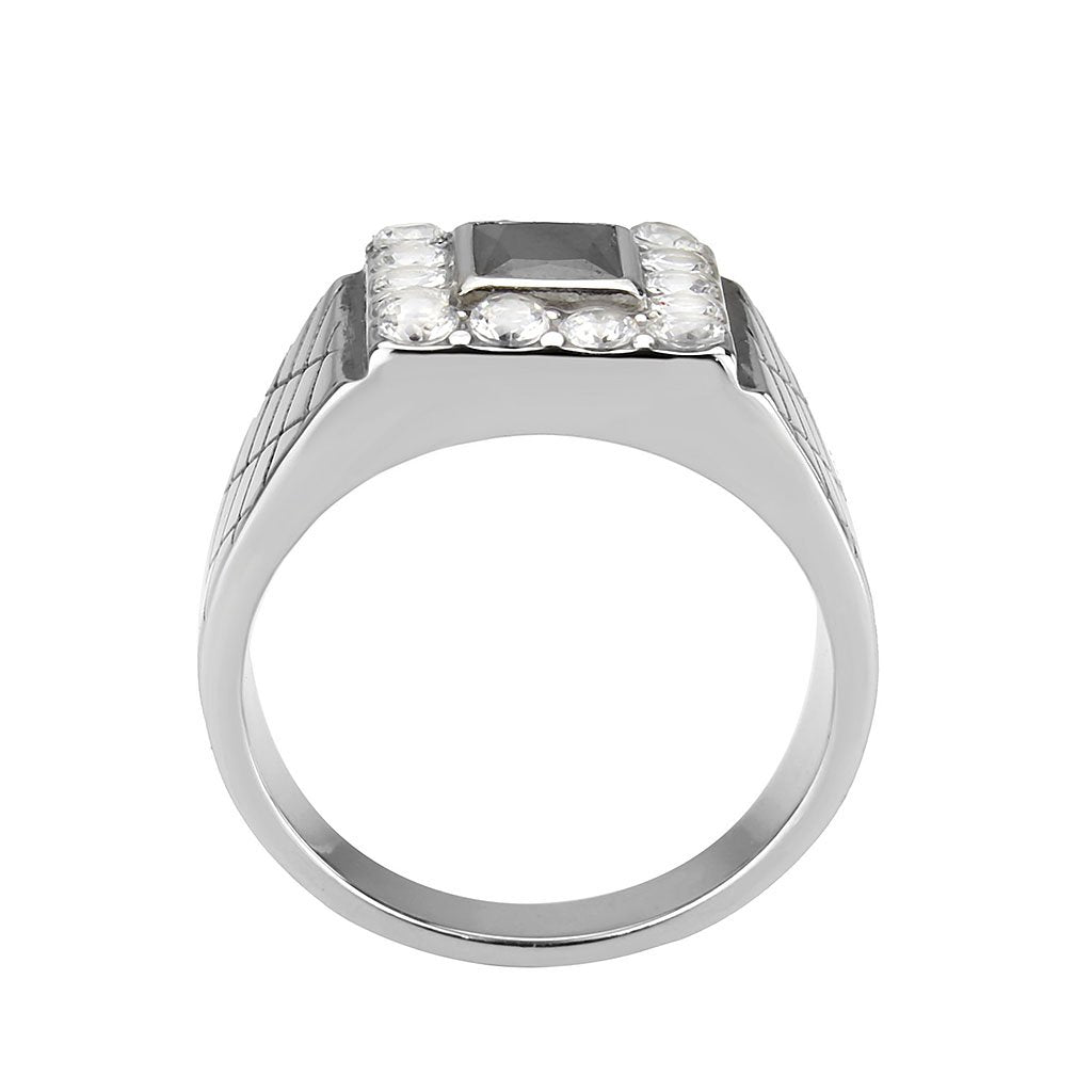 CJ3761 Wholesale Men's Stainless Steel AAA Grade CZ in Jet Black Ring