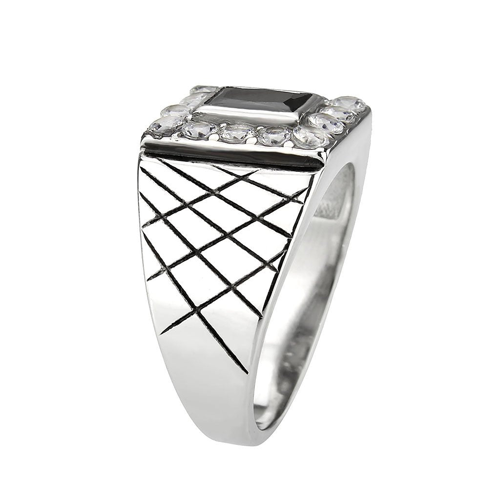 CJ3761 Wholesale Men's Stainless Steel AAA Grade CZ in Jet Black Ring