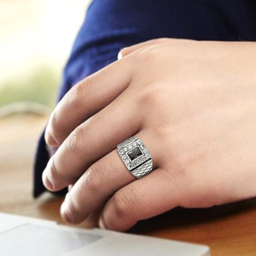 CJ3761 Wholesale Men's Stainless Steel AAA Grade CZ in Jet Black Ring