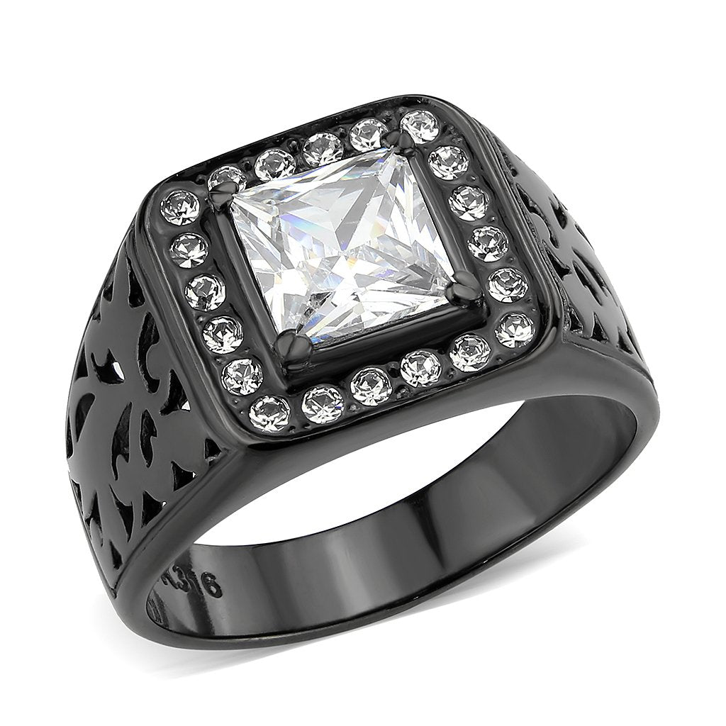 CJ3763 Wholesale Men's Stainless Steel IP Black Clear AAA Grade CZ Ring