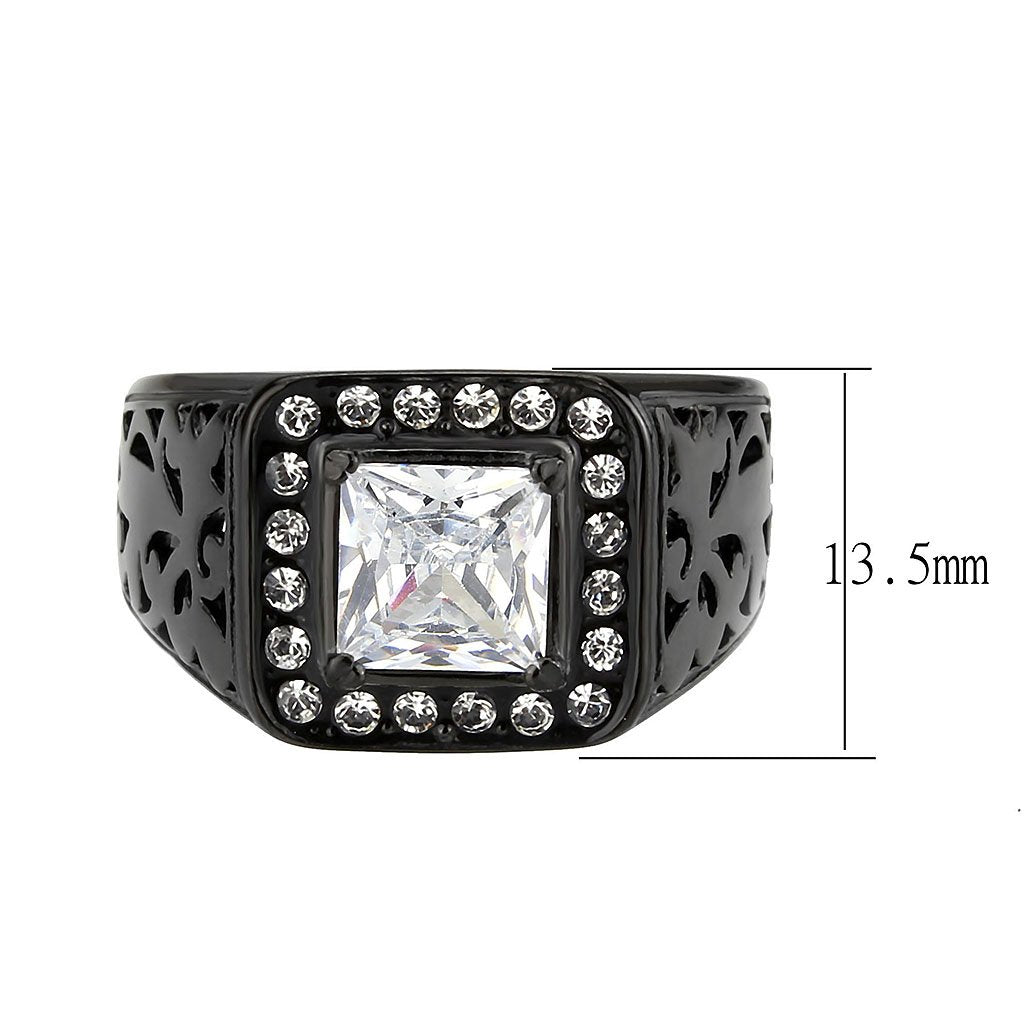 CJ3763 Wholesale Men's Stainless Steel IP Black Clear AAA Grade CZ Ring