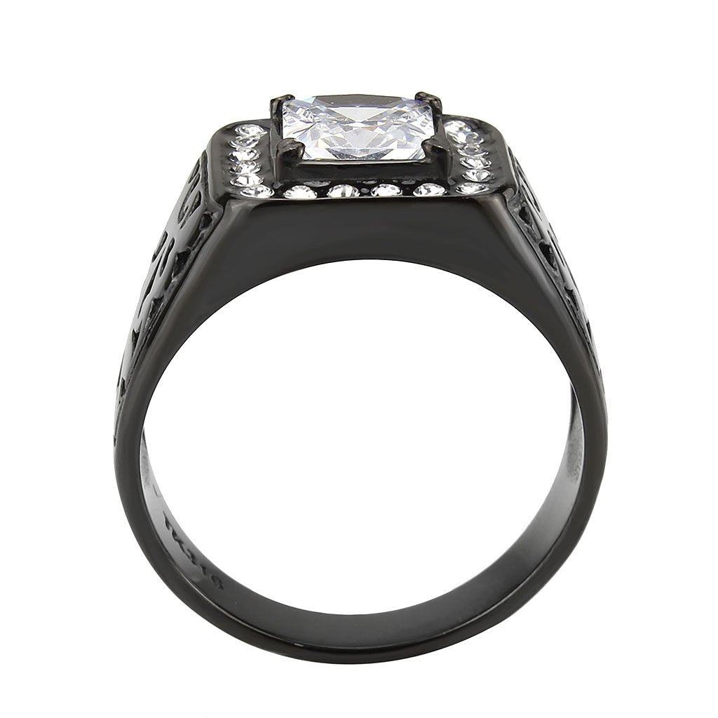 CJ3763 Wholesale Men's Stainless Steel IP Black Clear AAA Grade CZ Ring