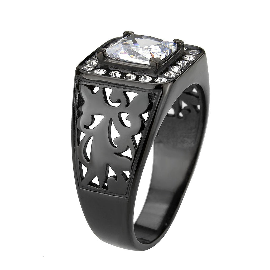 CJ3763 Wholesale Men's Stainless Steel IP Black Clear AAA Grade CZ Ring