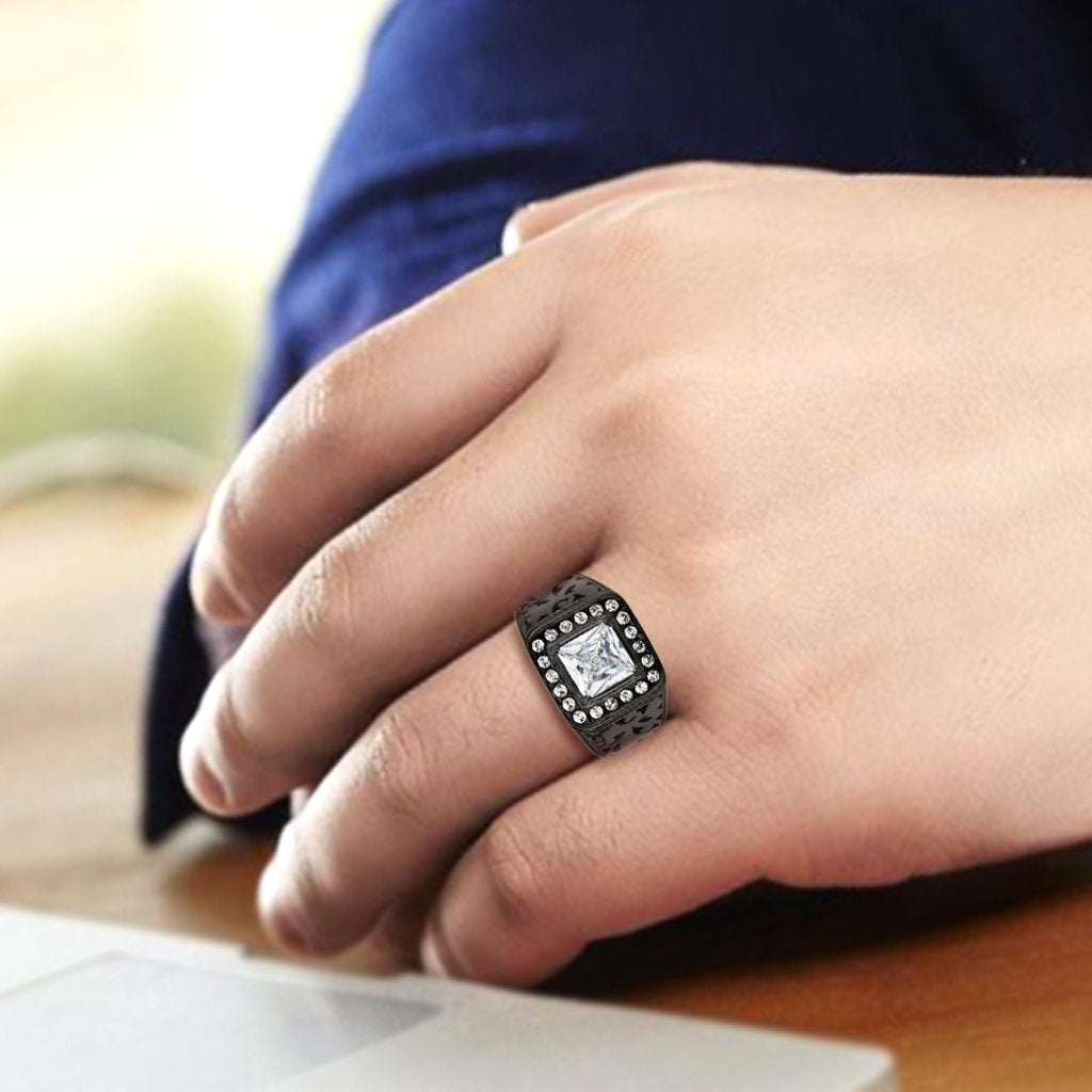 CJ3763 Wholesale Men's Stainless Steel IP Black Clear AAA Grade CZ Ring