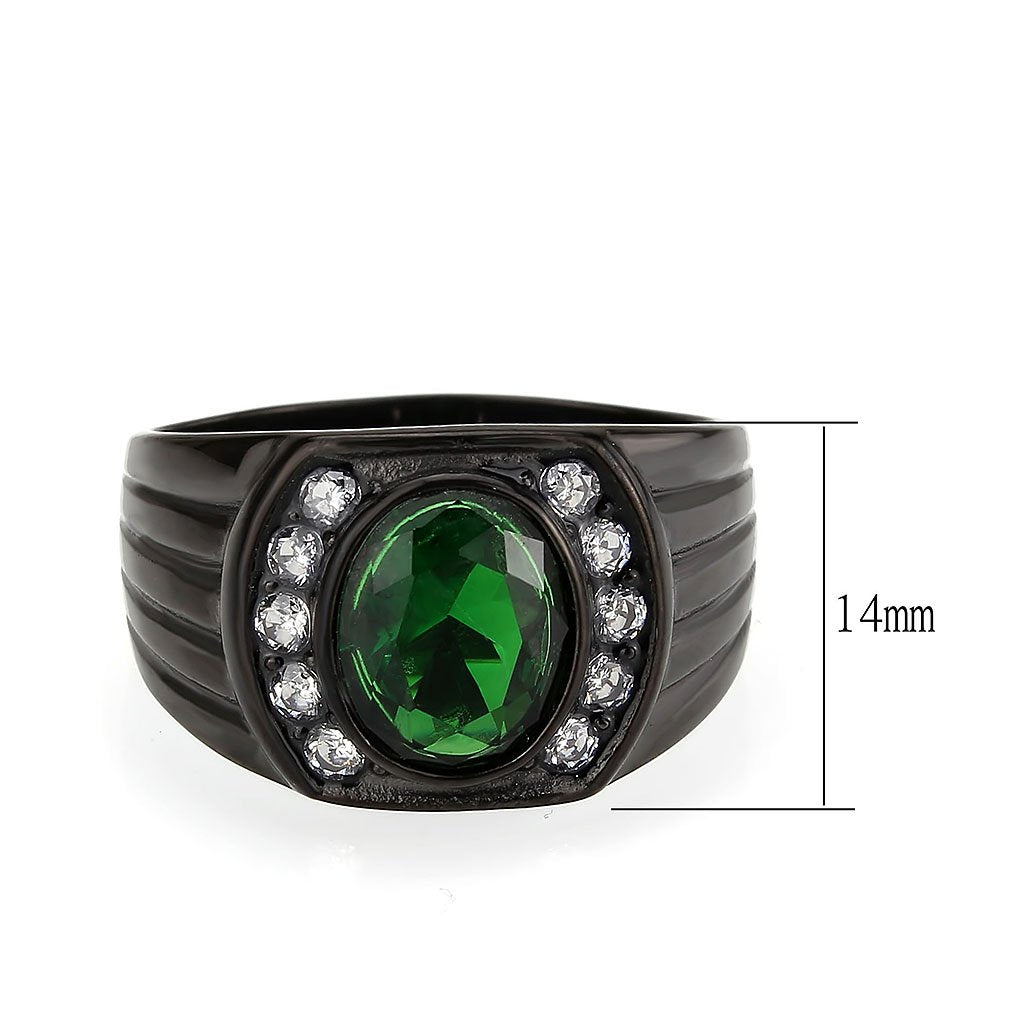 CJ3764 Wholesale Men's Stainless Steel IP Black Oval Emerald Ring