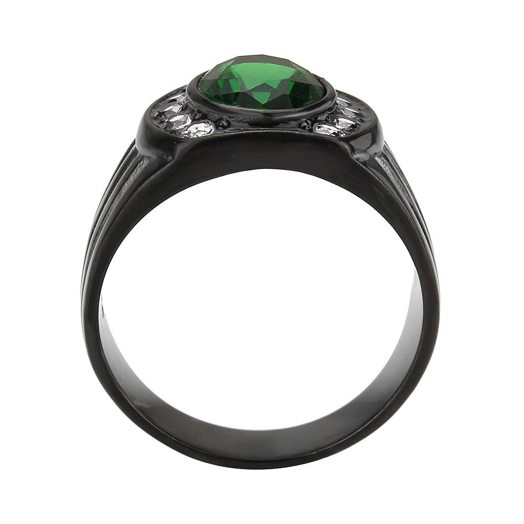 CJ3764 Wholesale Men's Stainless Steel IP Black Oval Emerald Ring