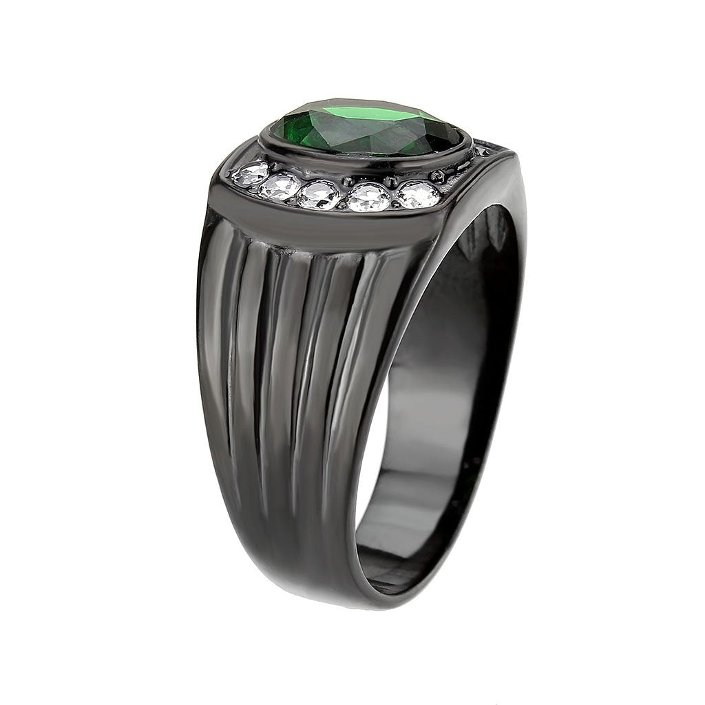 CJ3764 Wholesale Men&#39;s Stainless Steel IP Black Oval Emerald Ring