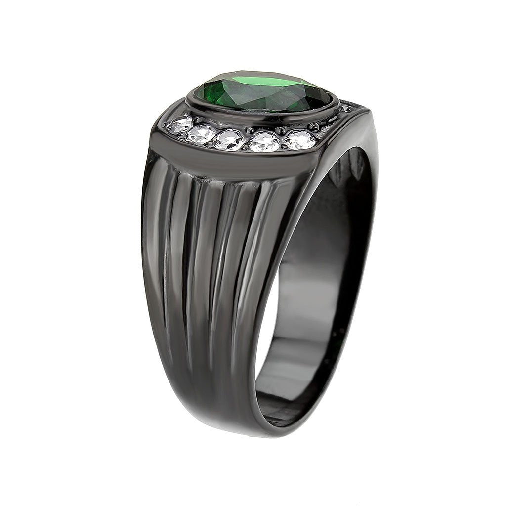 CJ3764 Wholesale Men's Stainless Steel IP Black Oval Emerald Ring