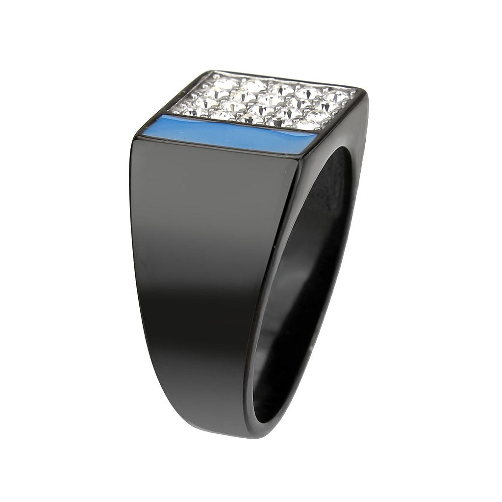 CJ3765 Wholesale Men's Stainless Steel IP Black Clear Top Grade Crystal Ring