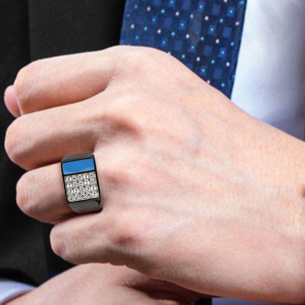 CJ3765 Wholesale Men's Stainless Steel IP Black Clear Top Grade Crystal Ring