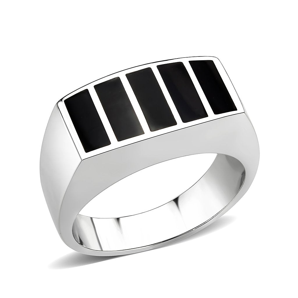 CJ3767 Wholesale Men's Stainless Steel Epoxy Jet Black Block Ring