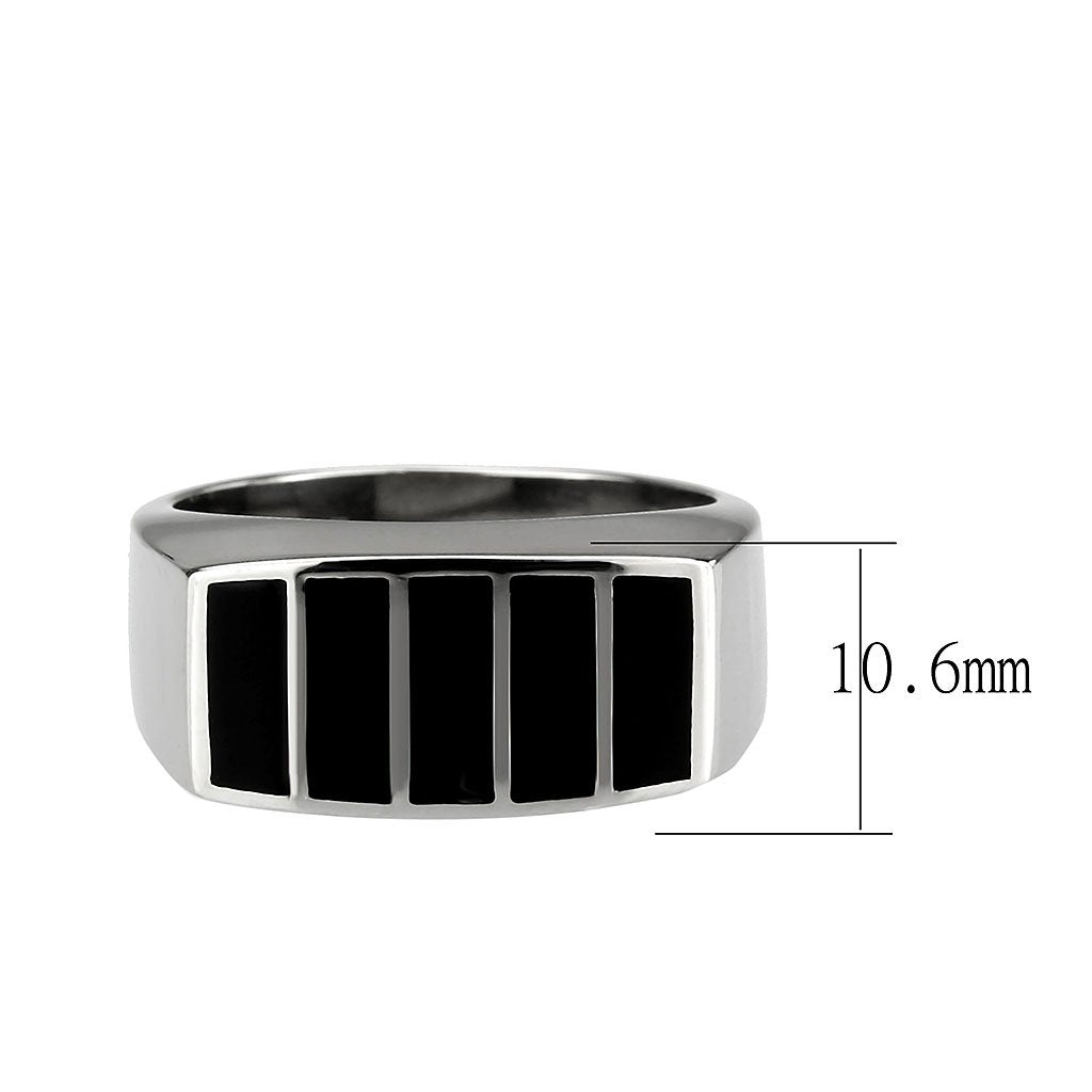 CJ3767 Wholesale Men's Stainless Steel Epoxy Jet Black Block Ring