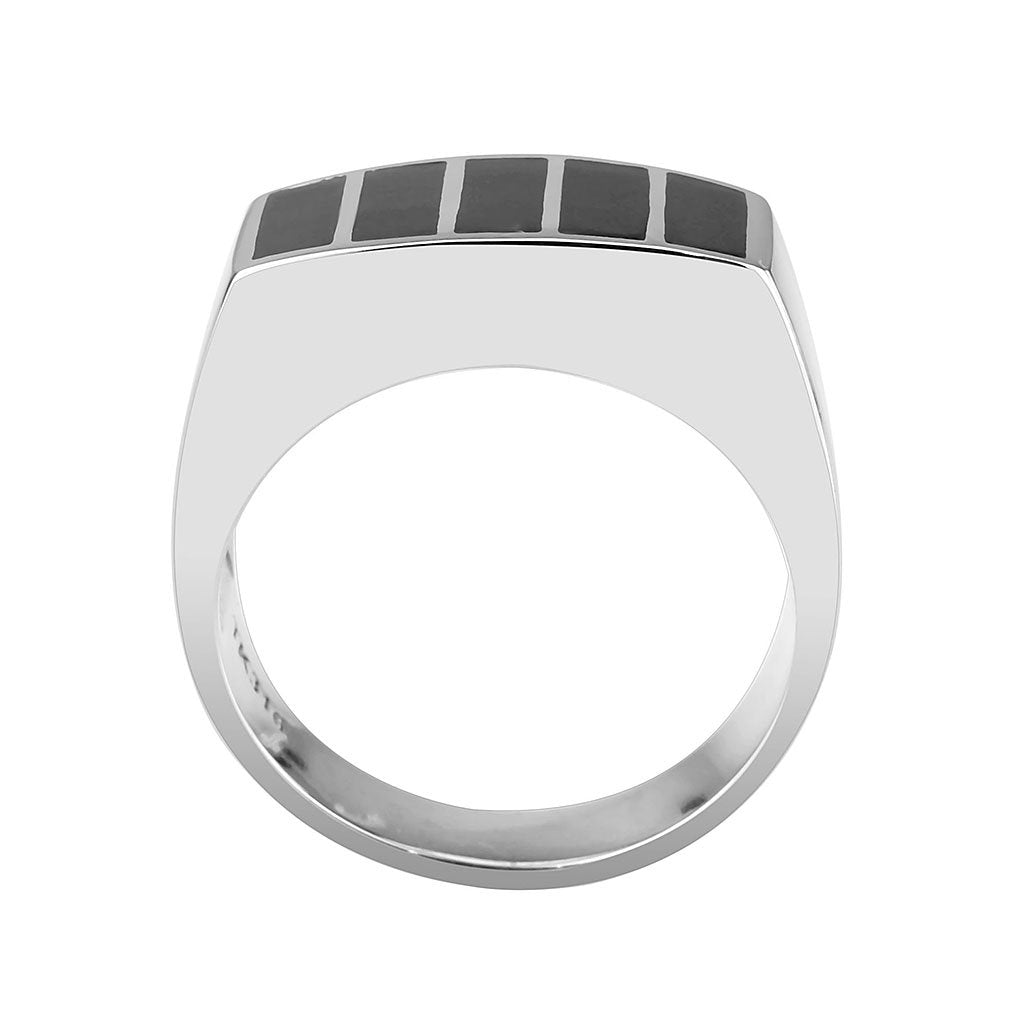 CJ3767 Wholesale Men's Stainless Steel Epoxy Jet Black Block Ring