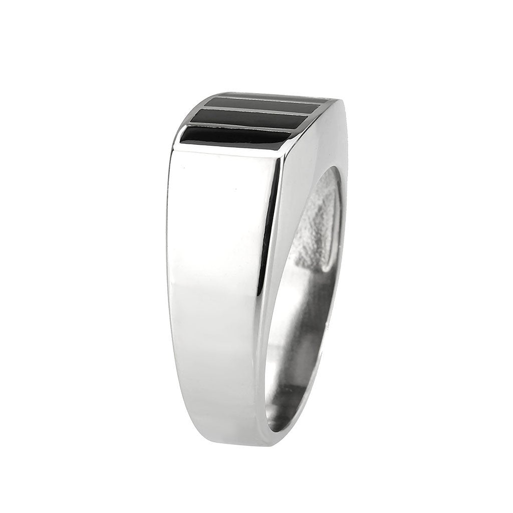CJ3767 Wholesale Men's Stainless Steel Epoxy Jet Black Block Ring