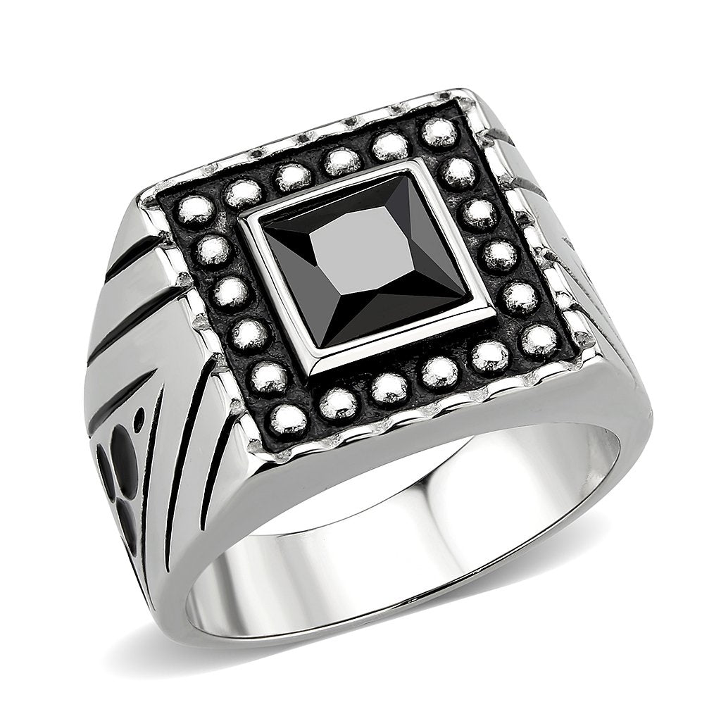 CJ3769 Wholesale Men's Stainless Steel AAA Grade CZ Jet Black Ring