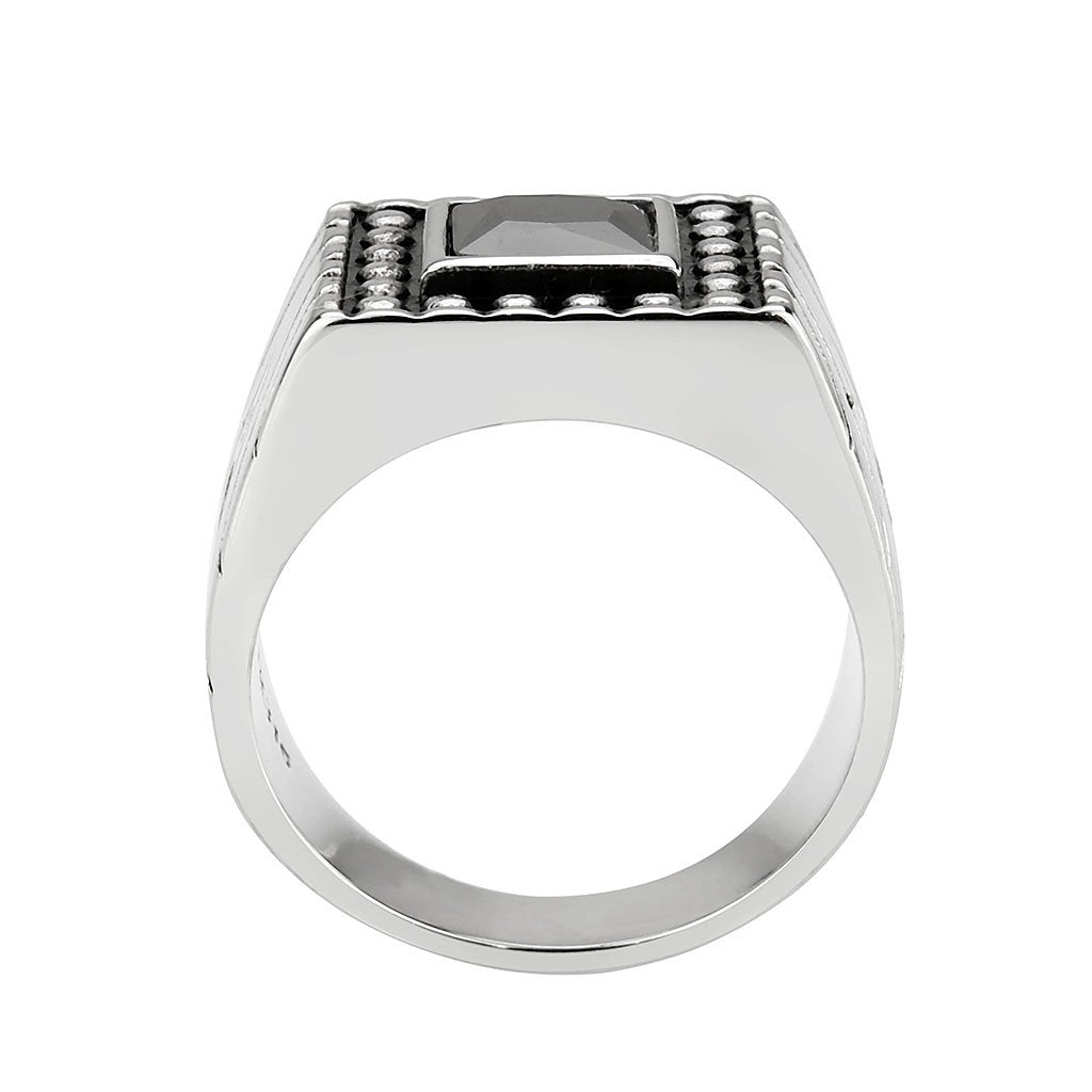 CJ3769 Wholesale Men's Stainless Steel AAA Grade CZ Jet Black Ring