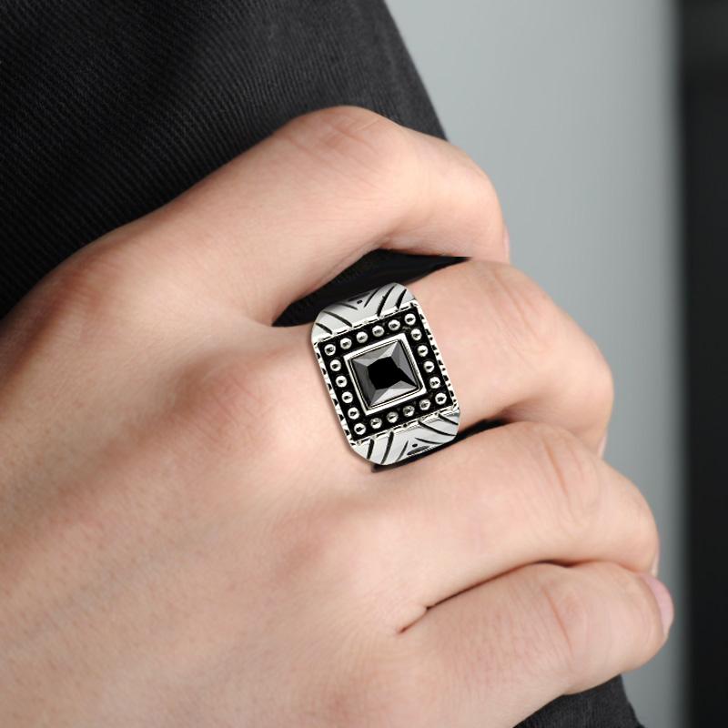 CJ3769 Wholesale Men's Stainless Steel AAA Grade CZ Jet Black Ring