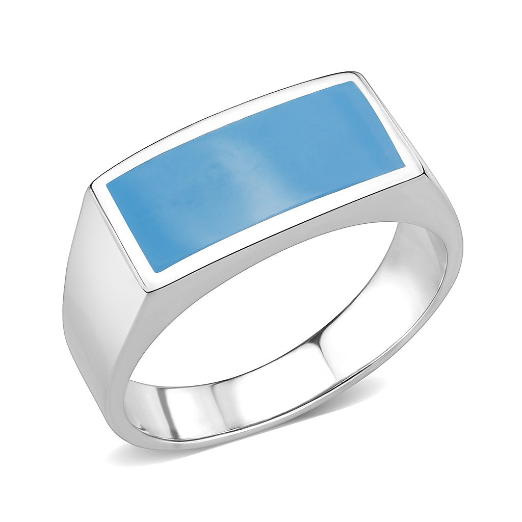 CJ3770 Wholesale Men's Stainless Steel Epoxy Sea Blue Ring
