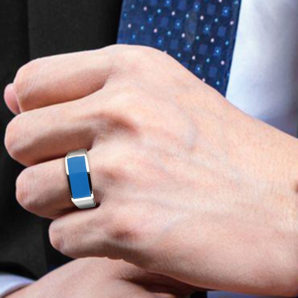 CJ3770 Wholesale Men's Stainless Steel Epoxy Sea Blue Ring