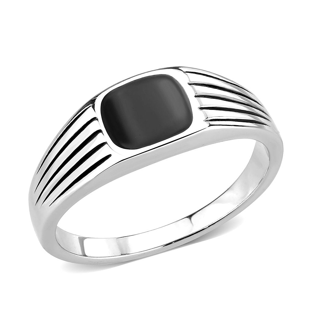 CJ3772 Wholesale Men's Stainless Steel Epoxy Jet Black Ring