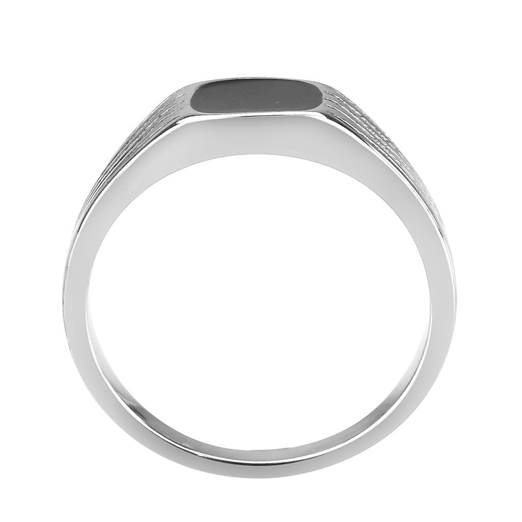 CJ3772 Wholesale Men's Stainless Steel Epoxy Jet Black Ring