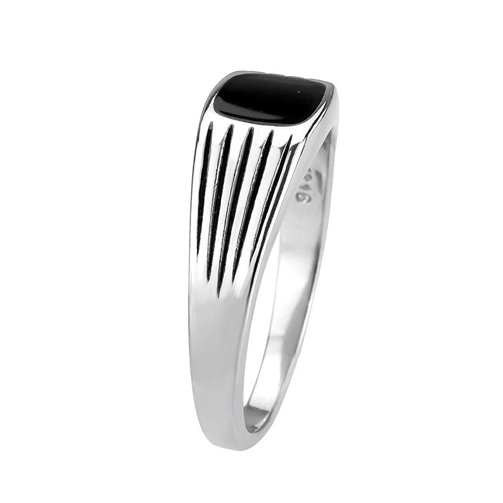 CJ3772 Wholesale Men's Stainless Steel Epoxy Jet Black Ring