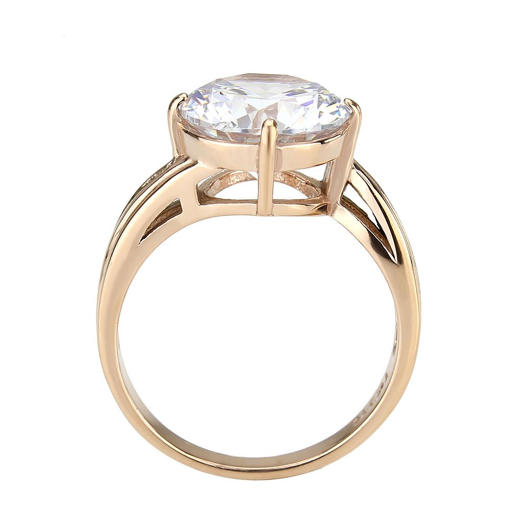 CJ3785 Wholesale Women's Stainless Steel IP Rose Gold Clear AAA Grade Cubic Zirconia Ring