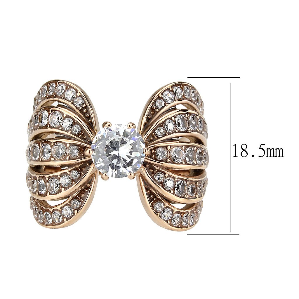 CJ3786 Wholesale Women's Stainless Steel IP Rose Gold Clear AAA Grade Cubic Zirconia Ring