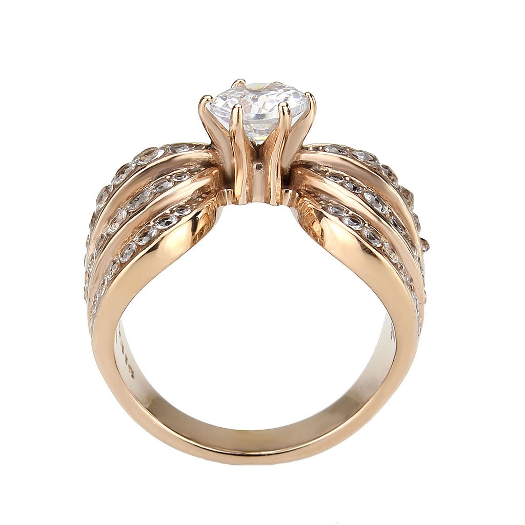CJ3786 Wholesale Women's Stainless Steel IP Rose Gold Clear AAA Grade Cubic Zirconia Ring