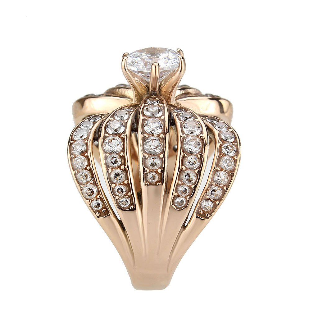 CJ3786 Wholesale Women's Stainless Steel IP Rose Gold Clear AAA Grade Cubic Zirconia Ring